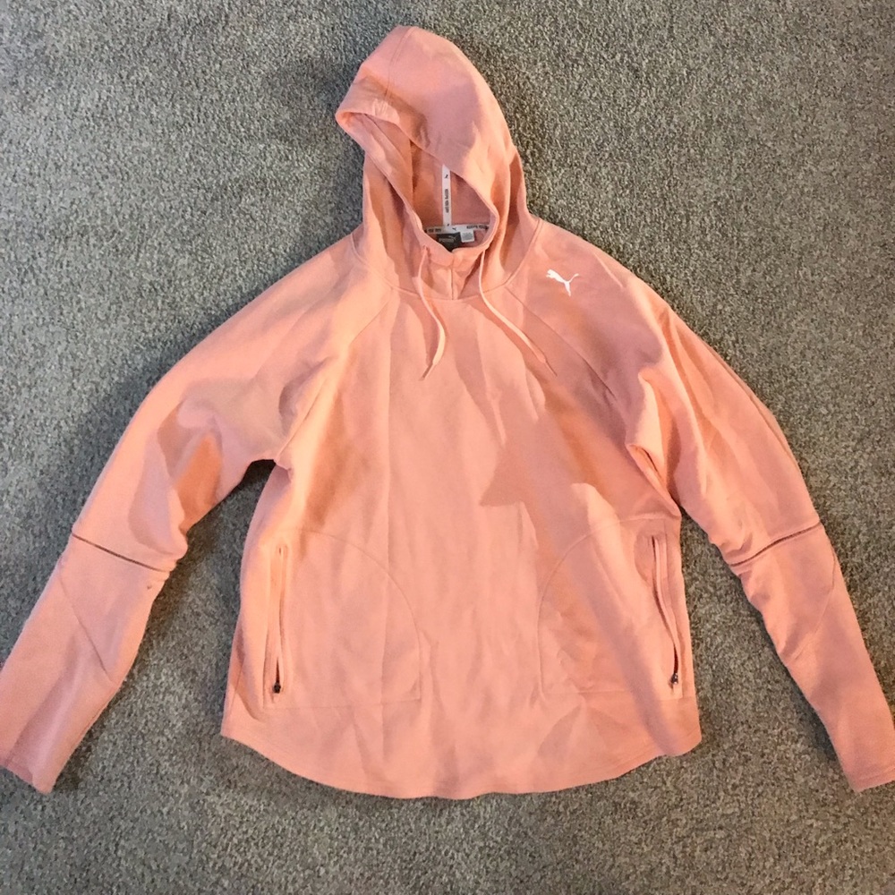 Puma peach pink hoodie with zipper pockets XL